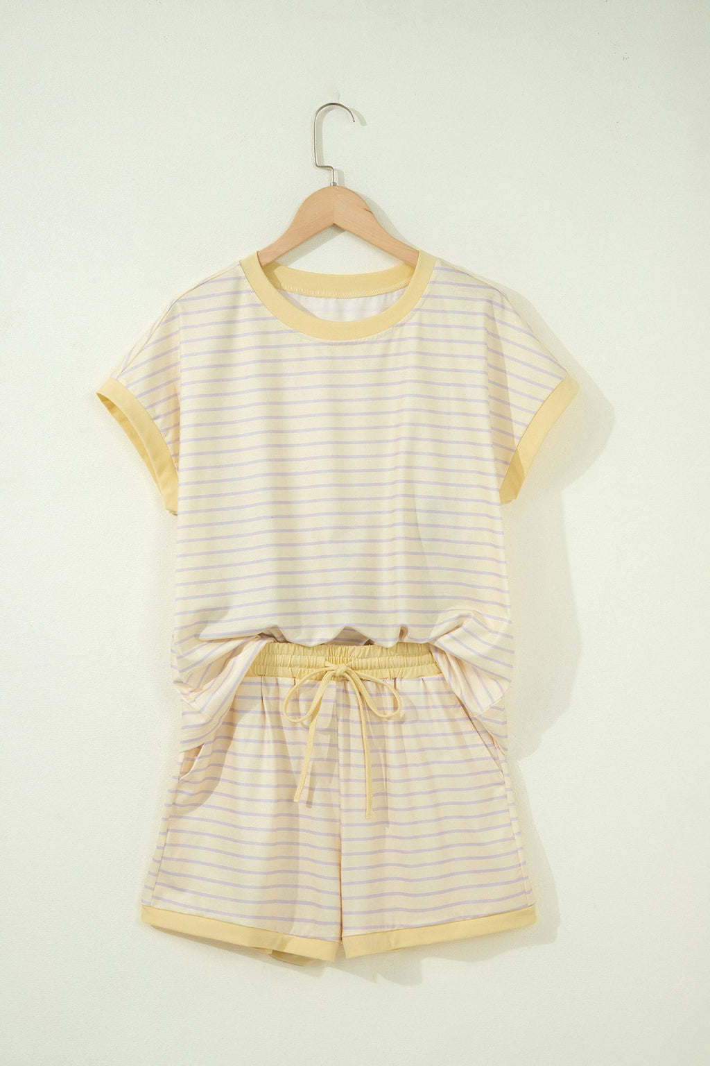 Yellow Stripe Relaxed Tee Drawstring Shorts 2pcs Outfit